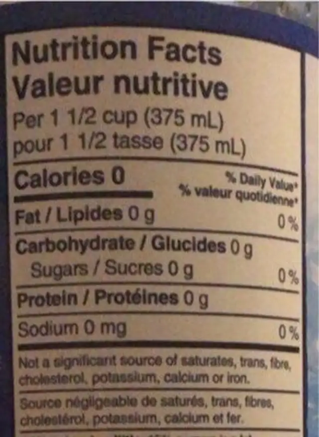 Pinapple coconut sparkling water nutrition facts table