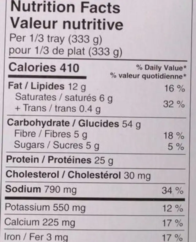 Penne bolognaise nutrition facts table