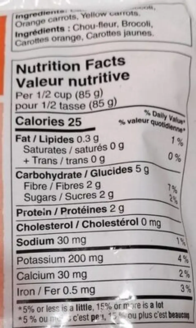 Légume en riz rapide nutrition facts table