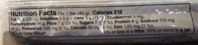 Barre aux noix chocolat noir et sel de mer nutrition facts table