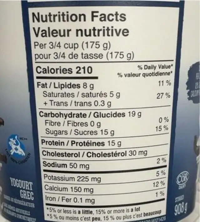 Greek Vanilla Yogurt nutrition facts table