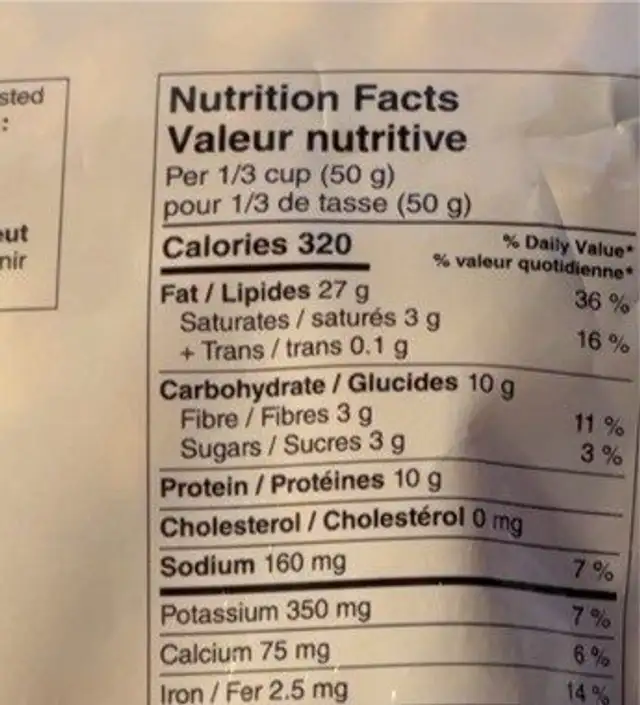 Mixed nuts nutrition facts table