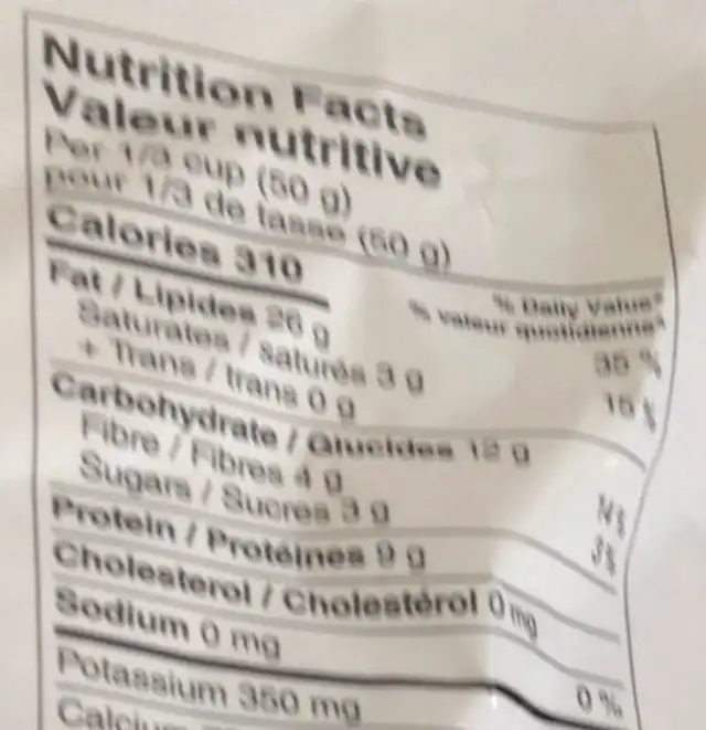 Mixed Nuts - Unsalted nutrition facts table