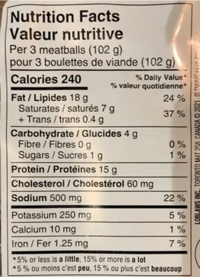 Boulette de viande nutrition facts table