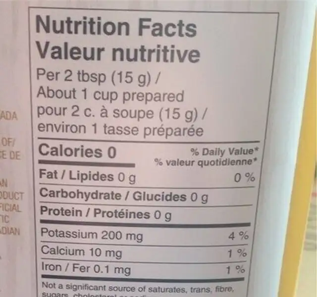 Sumatra nutrition facts table