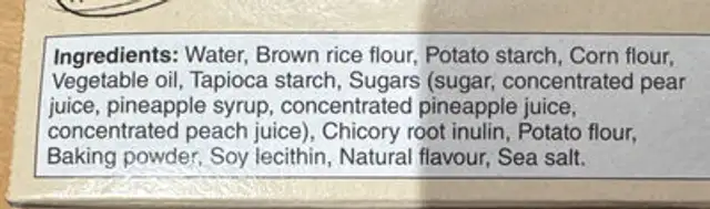 Gluten Free Original Waffles ingredients label