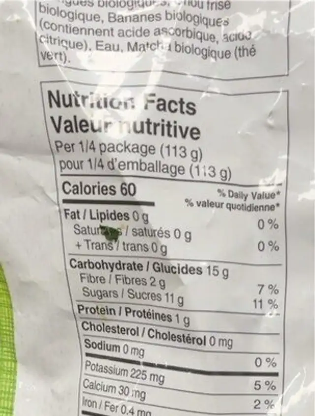 Tropi green pineapple kale nutrition facts table