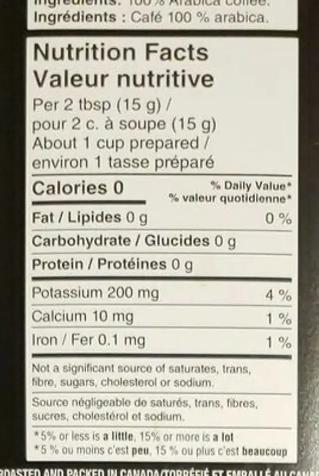 Gourmet café noir de la côte ouest nutrition facts table