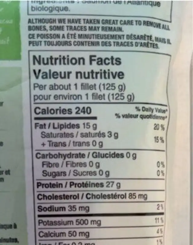 organic atlantic salmon nutrition facts table