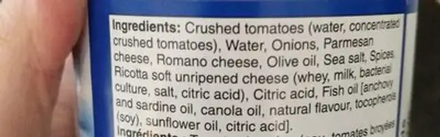 Cheese pasta sauce ingredients label