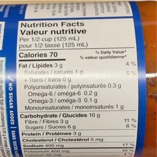Cheese pasta sauce nutrition facts table