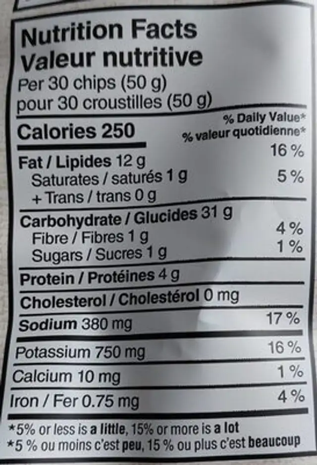 Cuites à la marmite - Sel de mer et vinaigre de malt nutrition facts table