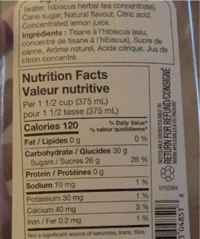 Herbal Hibiscus tea berry flavour nutrition facts table