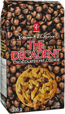 The decadent chocolate chip cookie front packaging