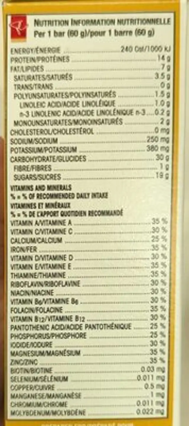 Trim Plan nutrition facts table