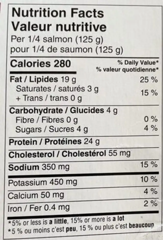 Saumon de l’atlantique sur planche de cèdre nutrition facts table