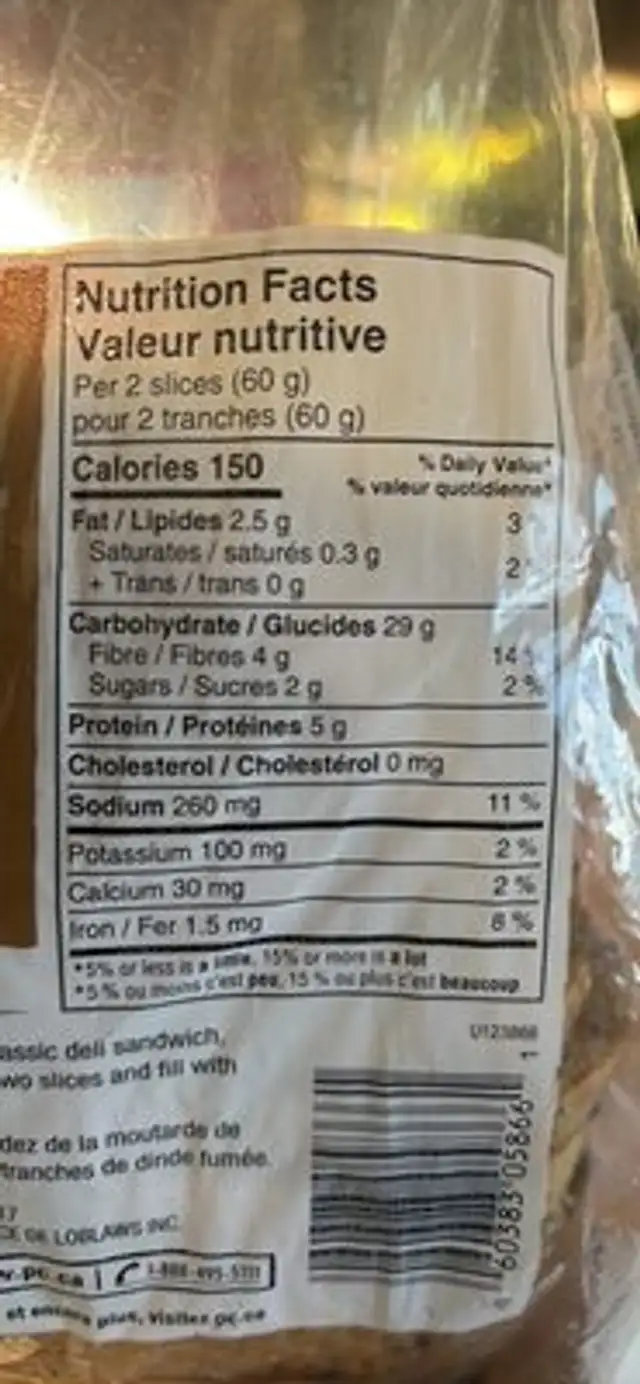 Multigrain Rye nutrition facts table