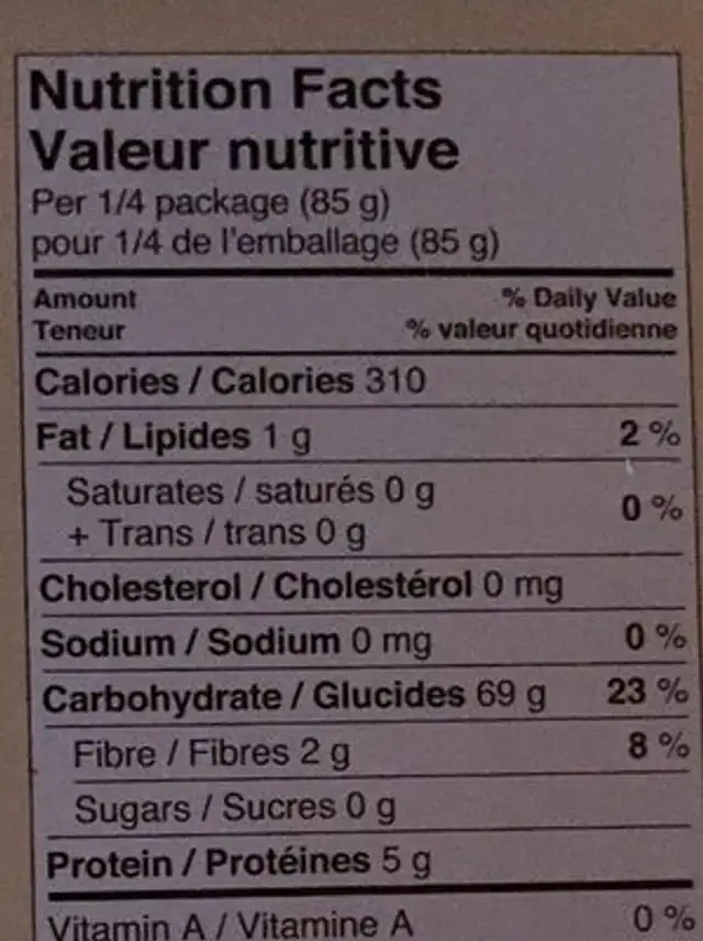 Penne rigate nutrition facts table