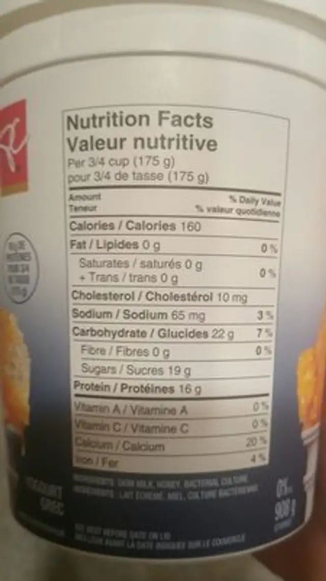 Grec ingredients label