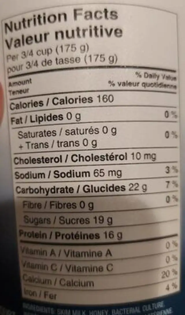 Grec nutrition facts table