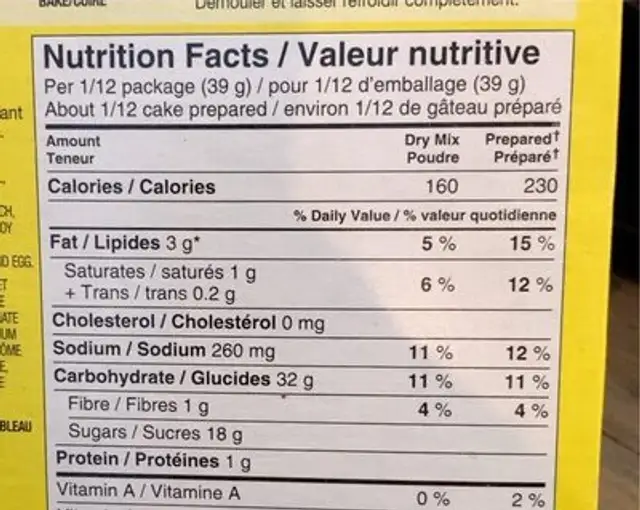 Deluxe lemon cake nutrition facts table