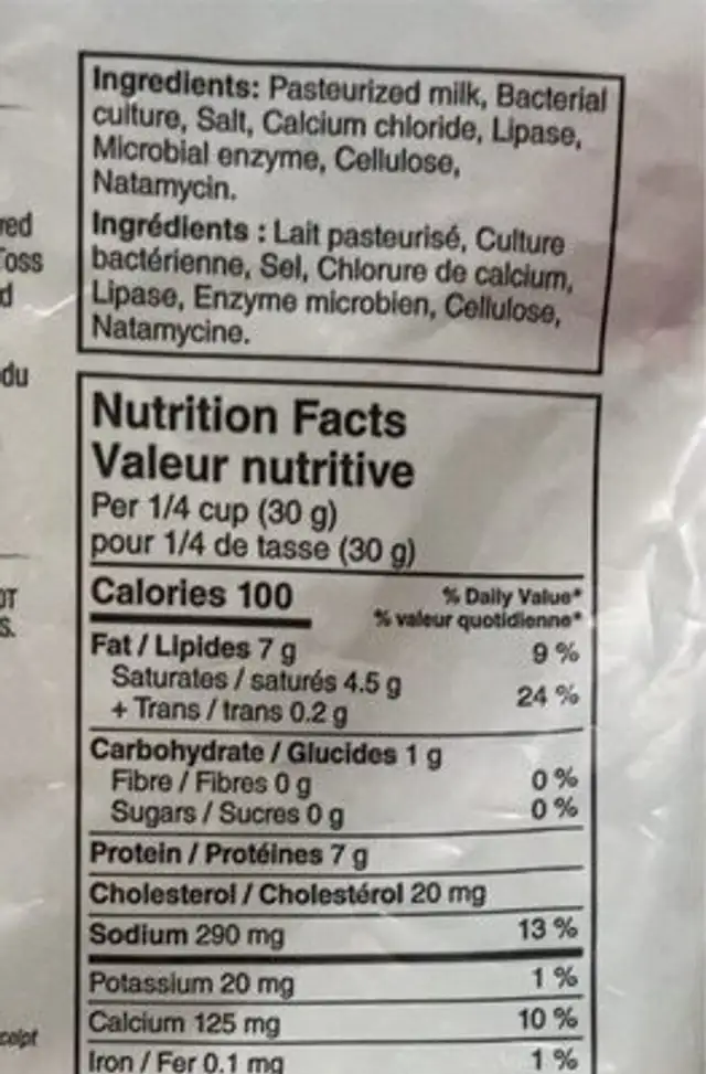 Feta shredded cheese nutrition facts table