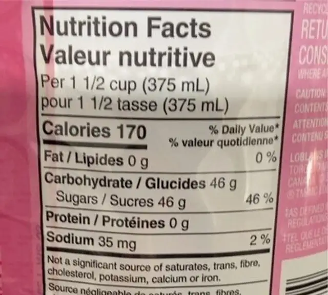 Cream Soda nutrition facts table