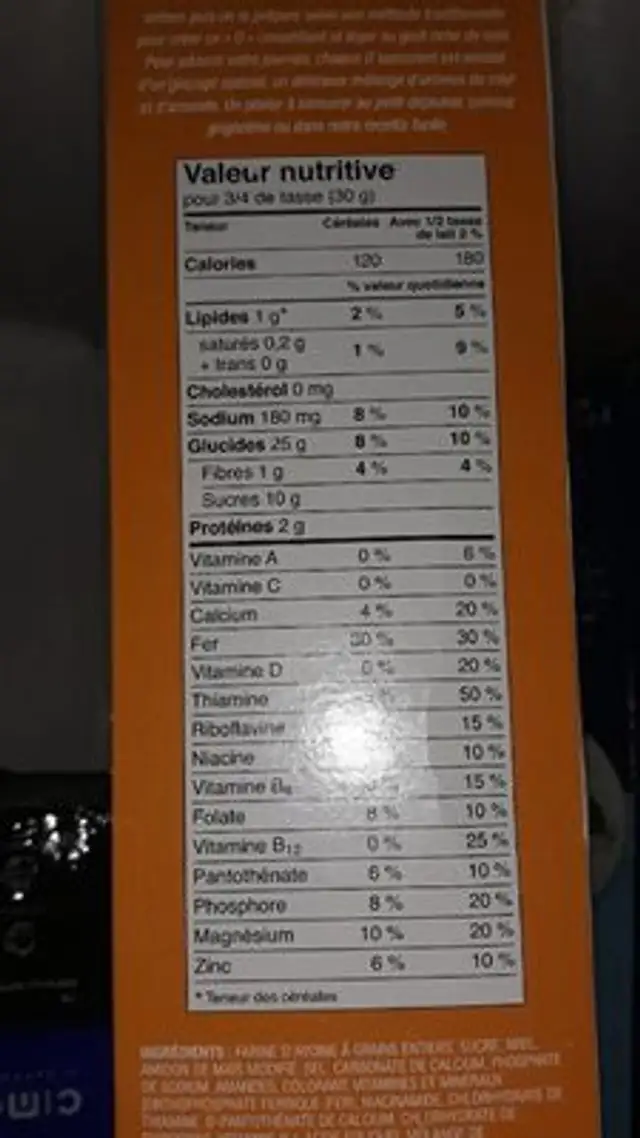 Céréales Avoine En O Au Miel Et Aux Noix PC nutrition facts table