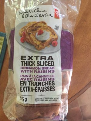 Extra thick sliced cinnamon bread with raisins front packaging