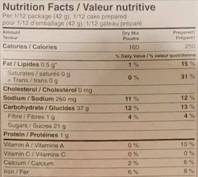 Madagascar bourbon vanilla cake baking mix nutrition facts table