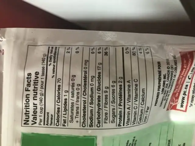 Framboises rouges ingredients label