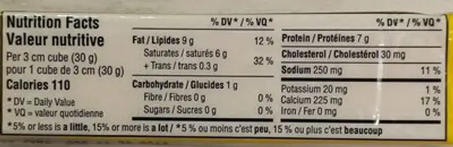 Old Cheddar Cheese nutrition facts table