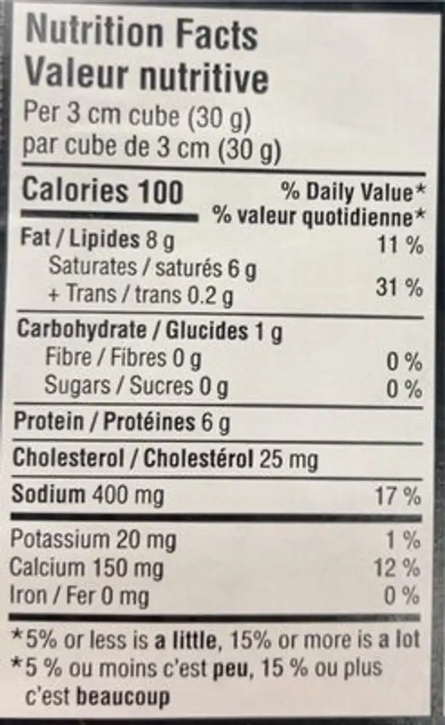 Roquefort nutrition facts table