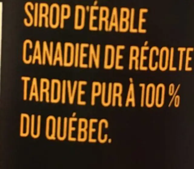 PC Black Label Pure Maple Syrup ingredients label