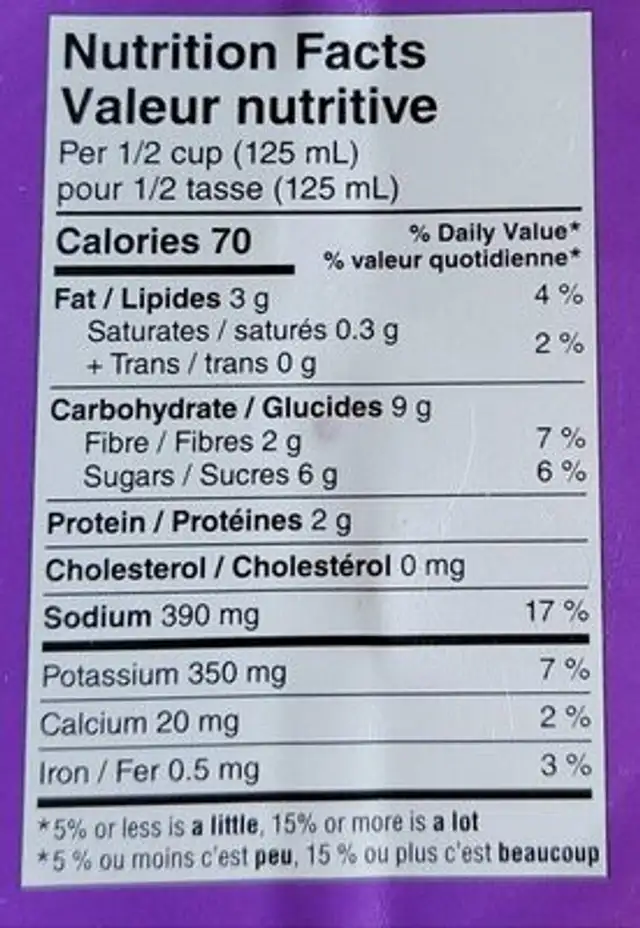 Marinara pasta sauce nutrition facts table