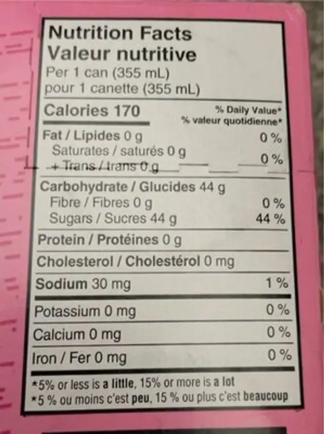 Cream Soda nutrition facts table
