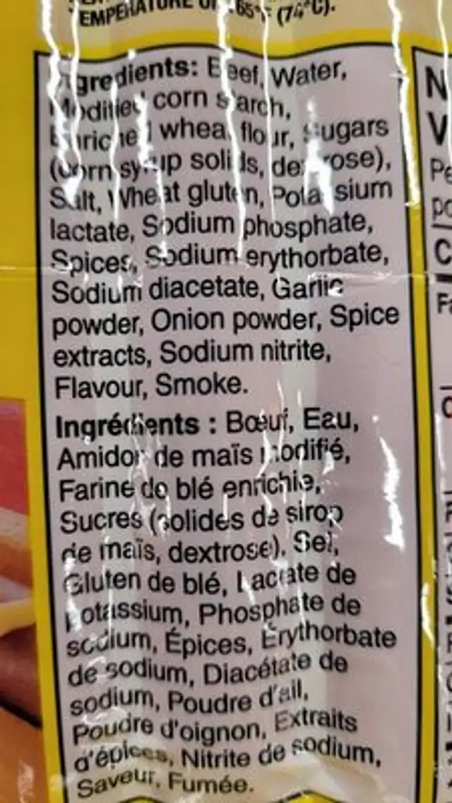 no name hotdogs ingredients label