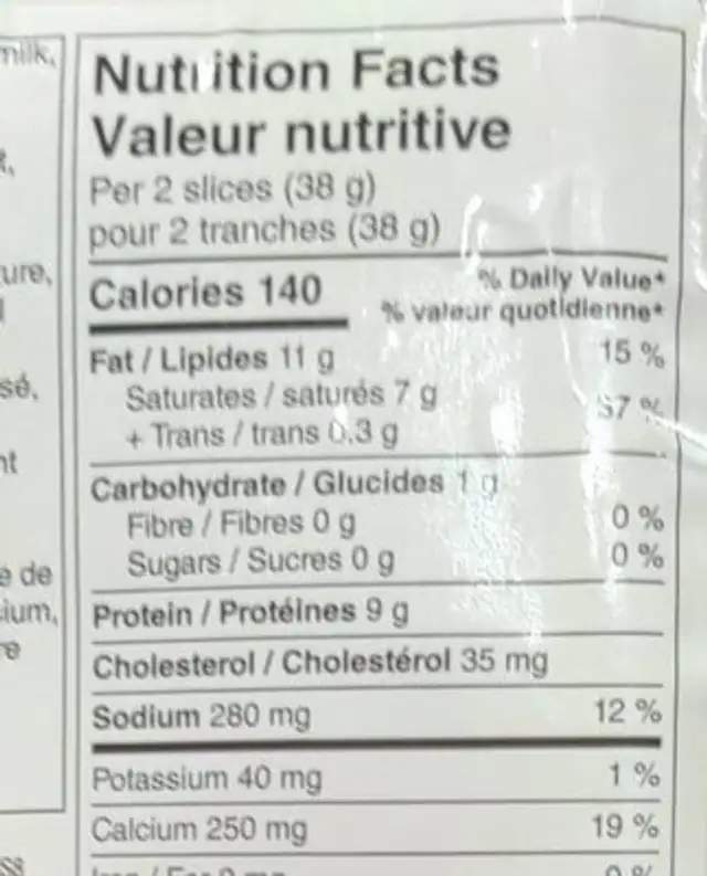 Monterey Jack with Jalapeno cheese slices nutrition facts table