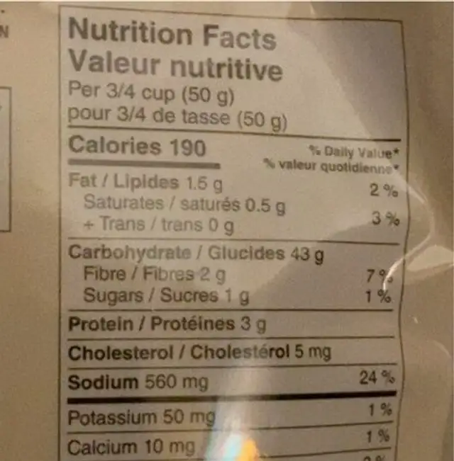 Pretzel sticks nutrition facts table