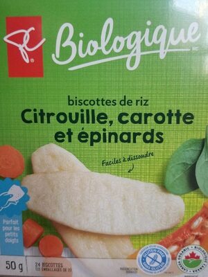 Biscottes de riz citrouille, carotte et épinards