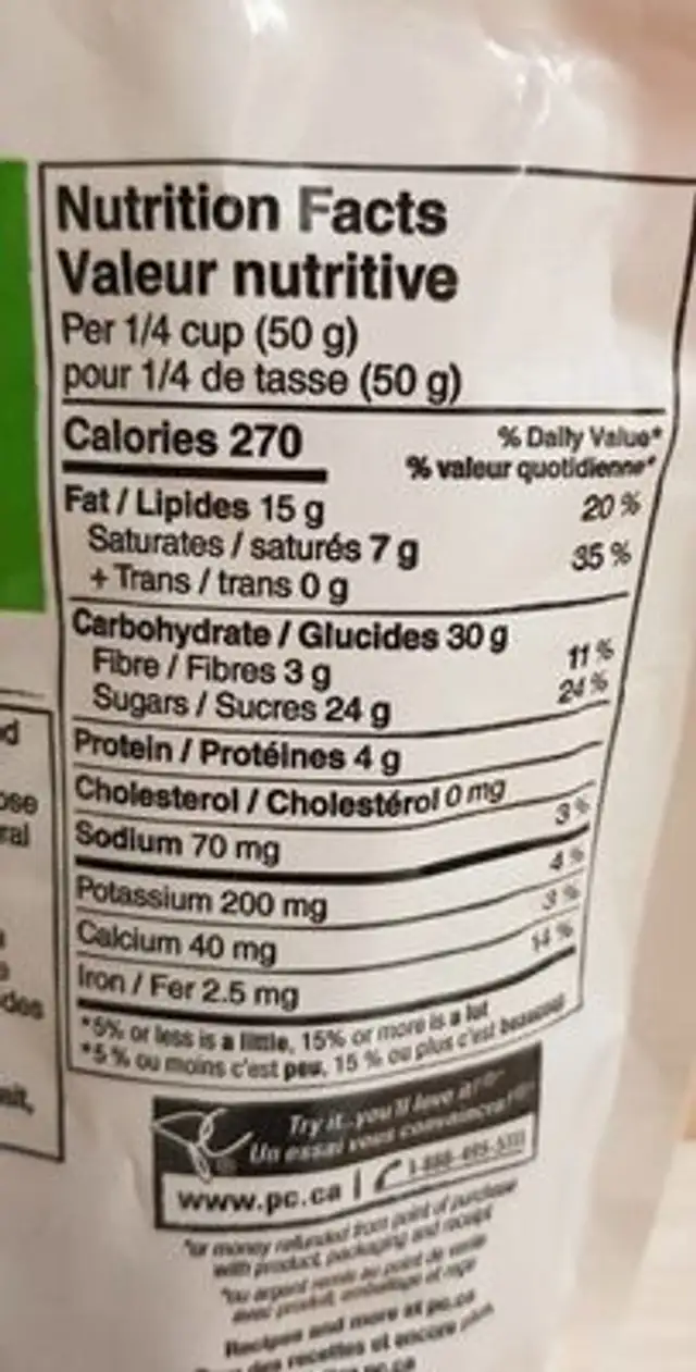 Dark Chocolate Coconut Almonds With Toffee nutrition facts table