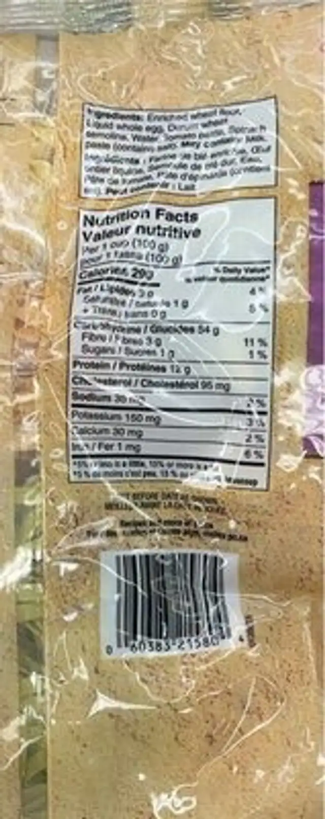 Tri color fettuccine nutrition facts table
