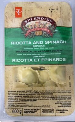 Splendido ricotta and spinach front packaging