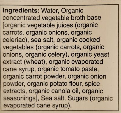 Vegetable Broth ingredients label
