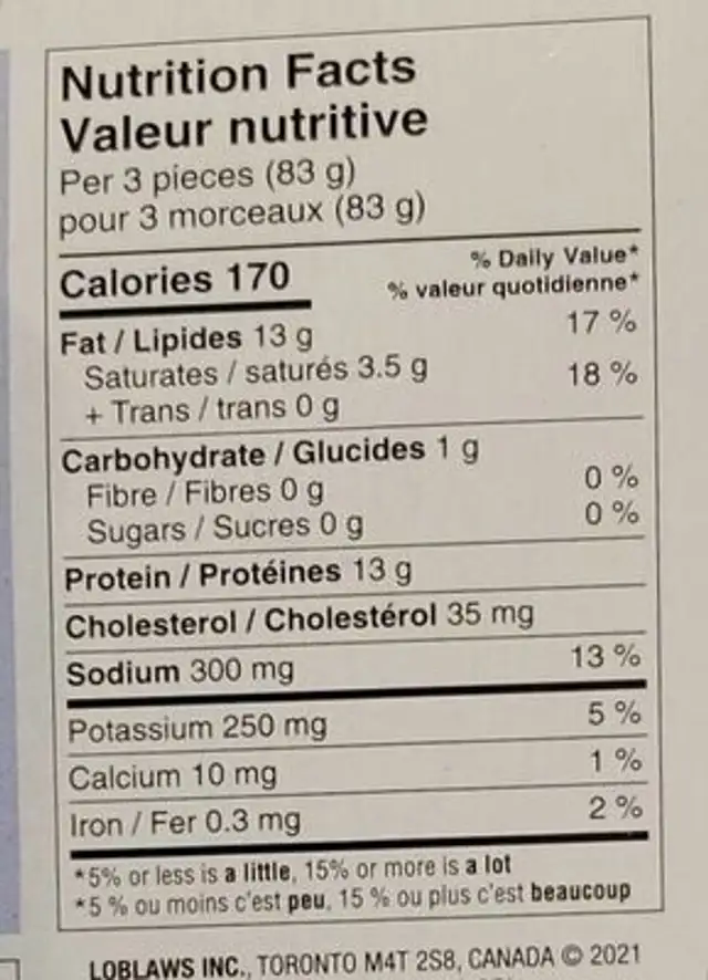 Pétoncles géants sauvages nutrition facts table