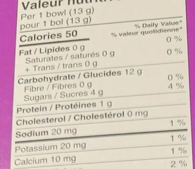 Mini waffle bowl nutrition facts table