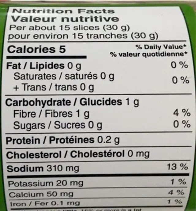 Pickled hot pepper mix nutrition facts table