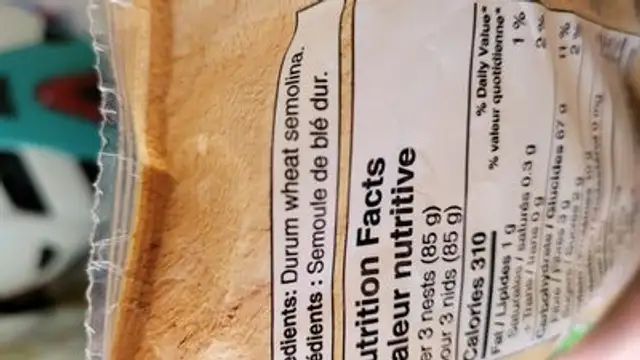 Tagliatelle Nests ingredients label