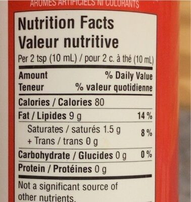 Pure Sesame Oil nutrition facts table