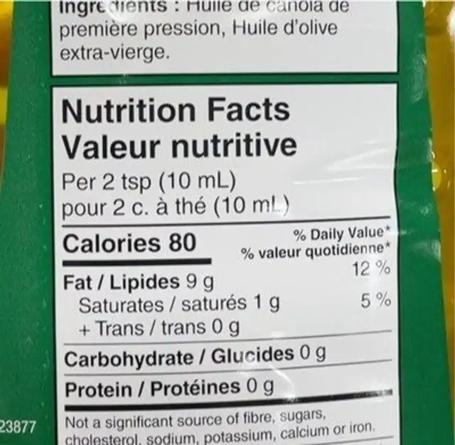 Canola & olive oil blend nutrition facts table